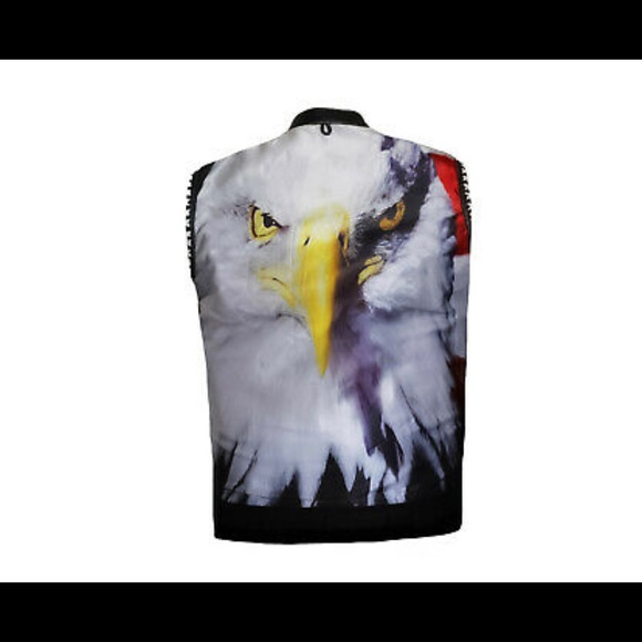 Mens Club Style Perforated US Eagle Liner Motorcycle Conceal Carry Leather Vest - Picture 4 of 5